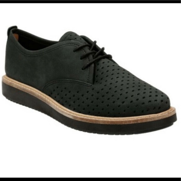 Clarks Shoes - Clarks Black Glick Avalee Leather Lace Up Casual Shoes